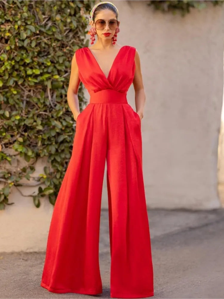 Stilla | Kvinders Dyb V-Uden Ærmer Rompere Mode Designer Playsuits Jumpsuits