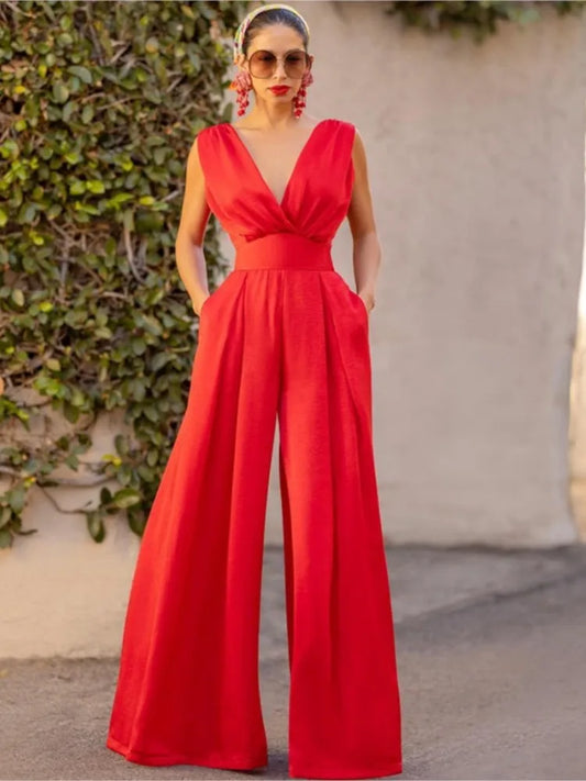 Stilla | Kvinders Dyb V-Uden Ærmer Rompere Mode Designer Playsuits Jumpsuits