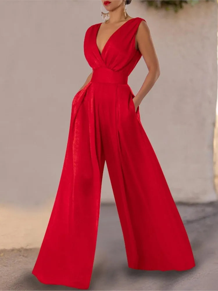 Stilla | Kvinders Dyb V-Uden Ærmer Rompere Mode Designer Playsuits Jumpsuits