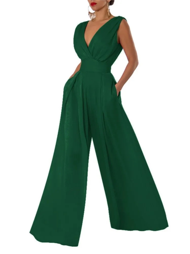 Stilla | Kvinders Dyb V-Uden Ærmer Rompere Mode Designer Playsuits Jumpsuits