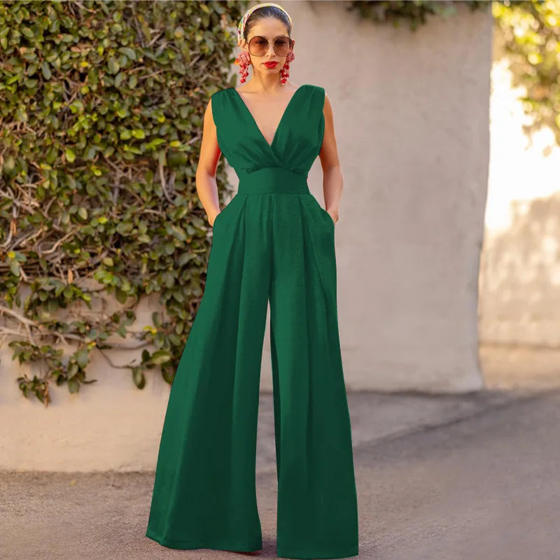Stilla | Kvinders Dyb V-Uden Ærmer Rompere Mode Designer Playsuits Jumpsuits