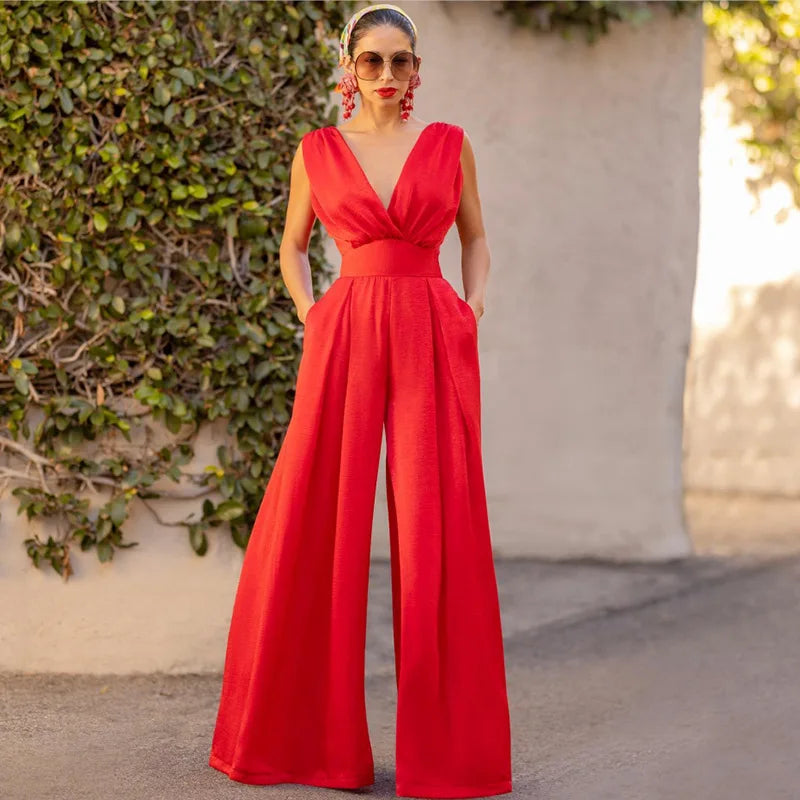 Stilla | Kvinders Dyb V-Uden Ærmer Rompere Mode Designer Playsuits Jumpsuits