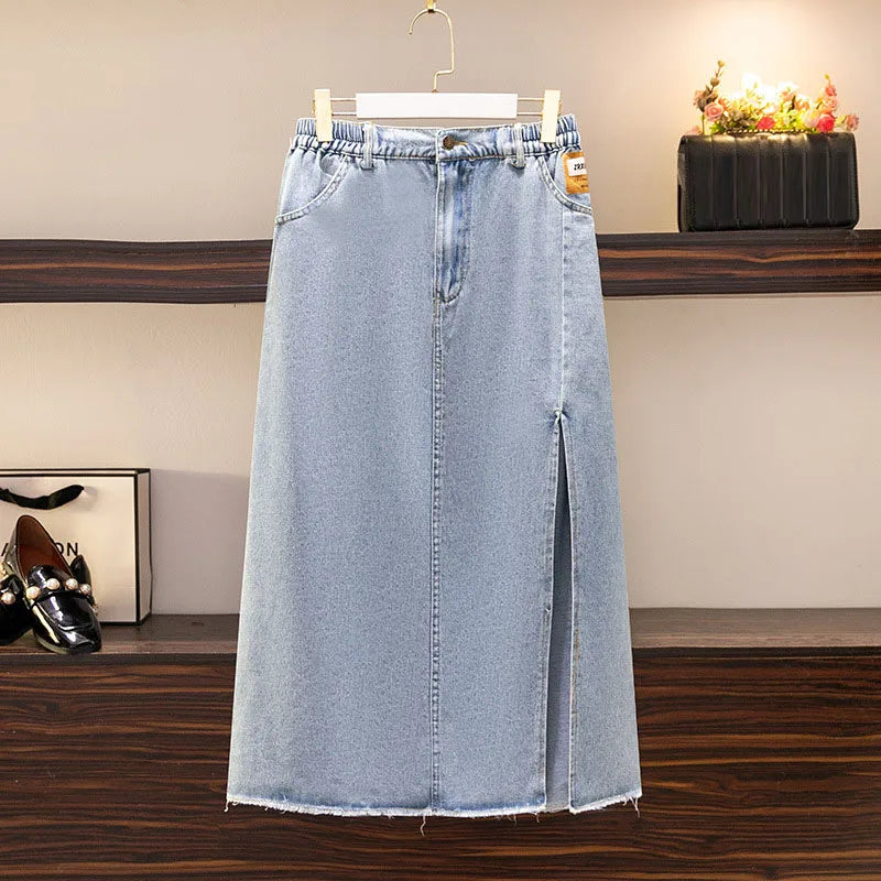 Stilla | Kvinder's Denim Ødelagt 5 9xl Mode Designer Midi Nederdele (plus Størrelse)