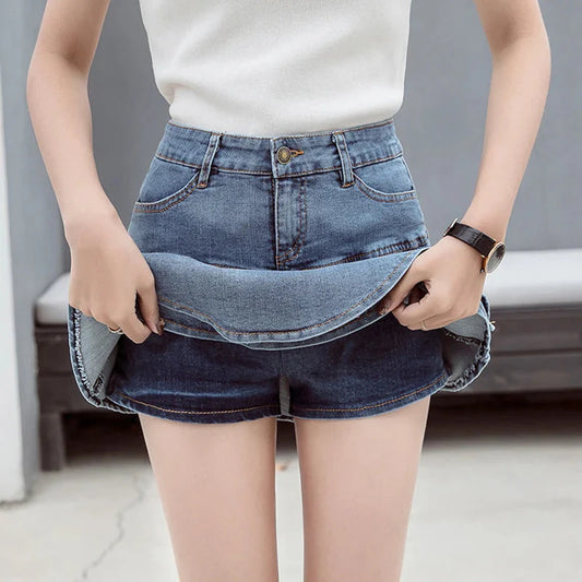Stilla | Kvinders Denim Mode Designer Ruffled Trim Mini Nederdele (kort)
