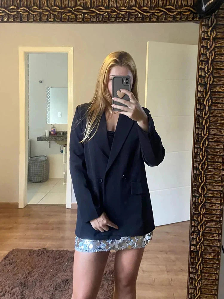 Stilla | Kvinders Dobbeltbrystet Mode Designer Blå Jakke Jakker