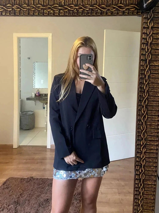 Stilla | Kvinders Dobbeltbrystet Mode Designer Blå Jakke Jakker