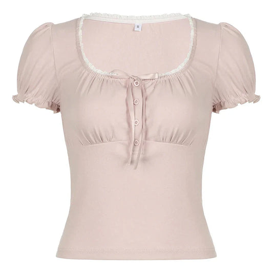 Stilla | Kvinders Snøre Rynket Kant Bluse Toppe Mode Designer T-Shirts