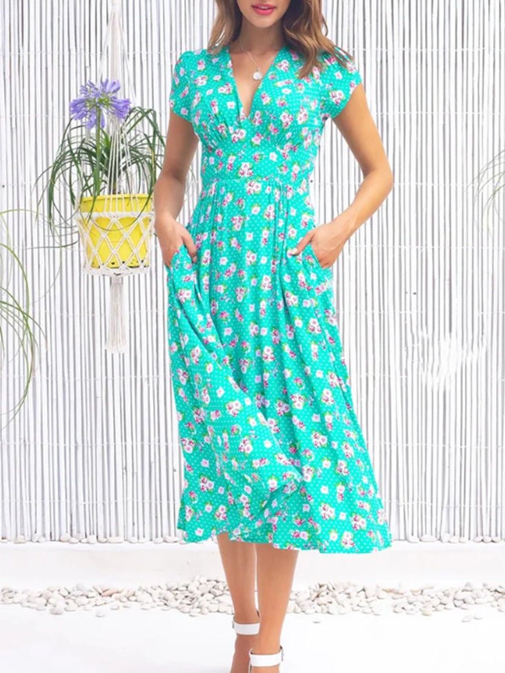 Stilla | Kvinder Kjoler Bohemian Print V-hals Lomme Kjole
