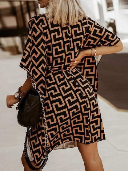 Stilla | Kvinder Kjoler Mode Print Bælte Dukke Ærme Split Kjole