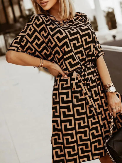 Stilla | Kvinder Kjoler Mode Print Bælte Dukke Ærme Split Kjole