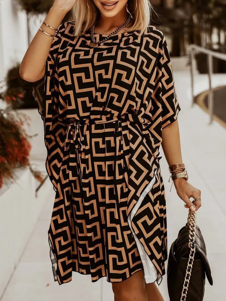 Stilla | Kvinder Kjoler Mode Print Bælte Dukke Ærme Split Kjole