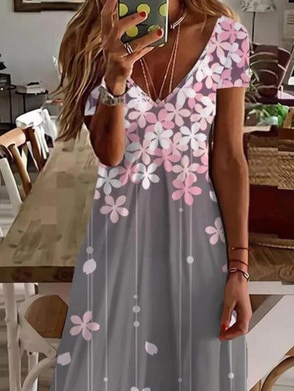 Stilla | Kvinders Kjoler Blomstret Print V-udskæring Korte Ærmer Kjole