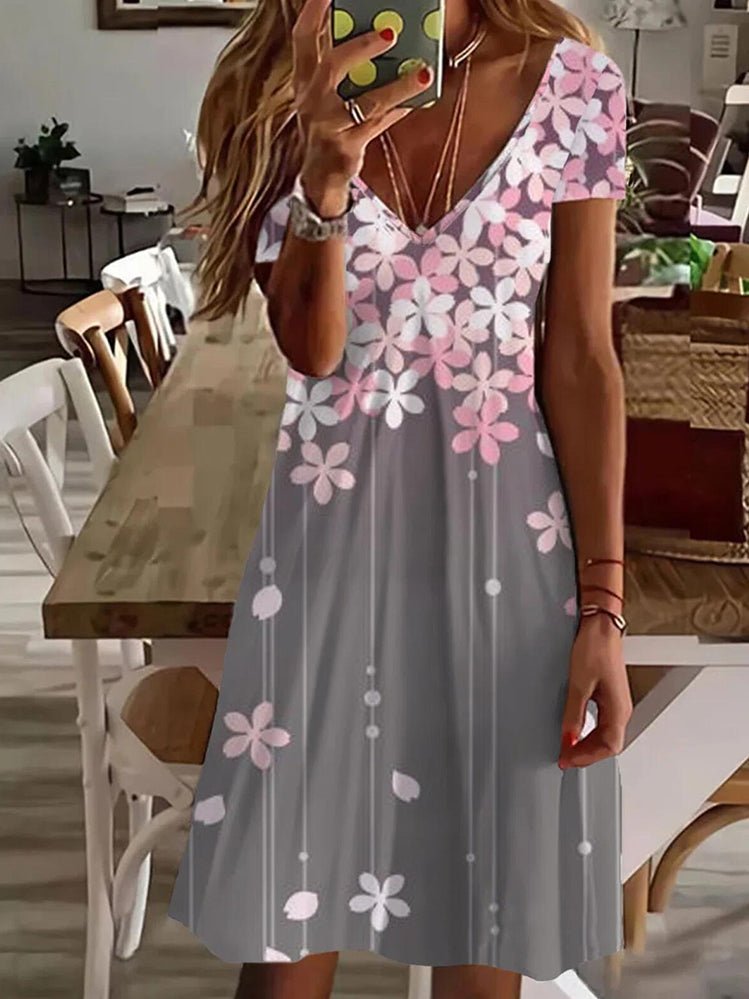 Stilla | Kvinders Kjoler Blomstret Print V-udskæring Korte Ærmer Kjole