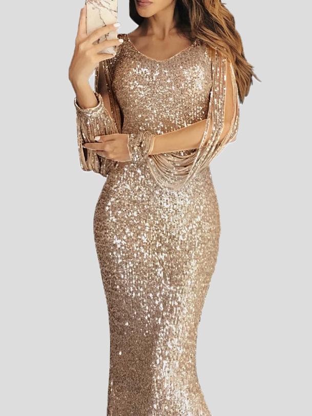 Stilla | Kvinders Kjoler Frynsæt Langærmet Indpaknings Aften Kjole