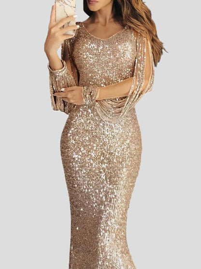 Stilla | Kvinders Kjoler Frynsæt Langærmet Indpaknings Aften Kjole