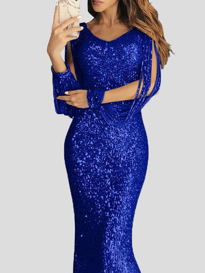 Stilla | Kvinders Kjoler Frynsæt Langærmet Indpaknings Aften Kjole