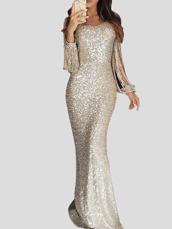 Stilla | Kvinders Kjoler Frynsæt Langærmet Indpaknings Aften Kjole