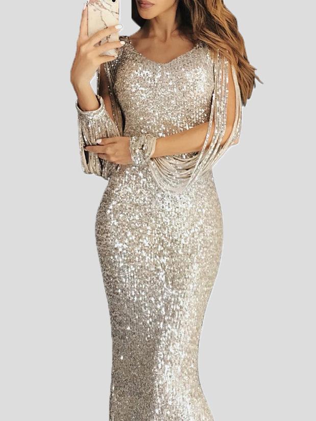 Stilla | Kvinders Kjoler Frynsæt Langærmet Indpaknings Aften Kjole