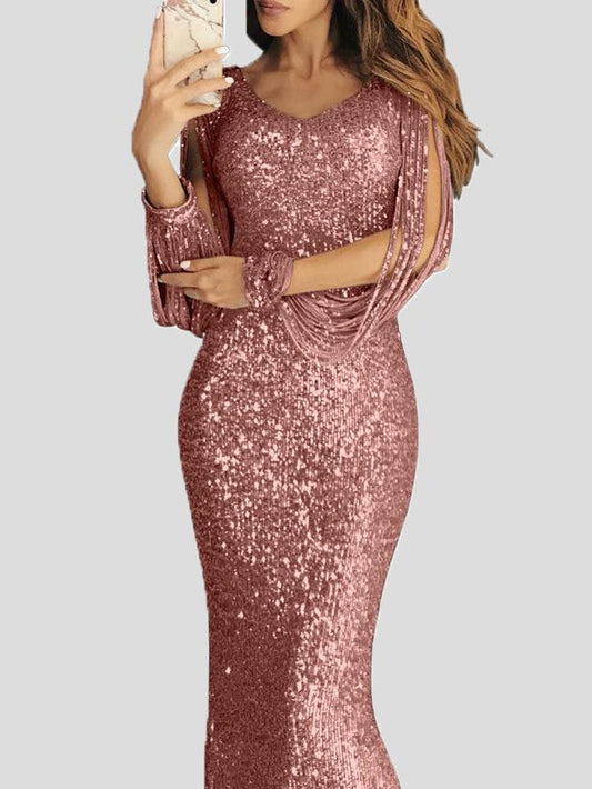 Stilla | Kvinders Kjoler Frynsæt Langærmet Indpaknings Aften Kjole