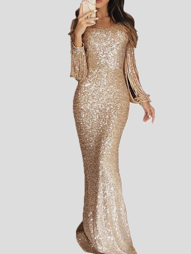 Stilla | Kvinders Kjoler Frynsæt Langærmet Indpaknings Aften Kjole