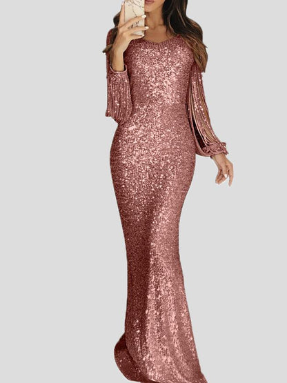 Stilla | Kvinders Kjoler Frynsæt Langærmet Indpaknings Aften Kjole