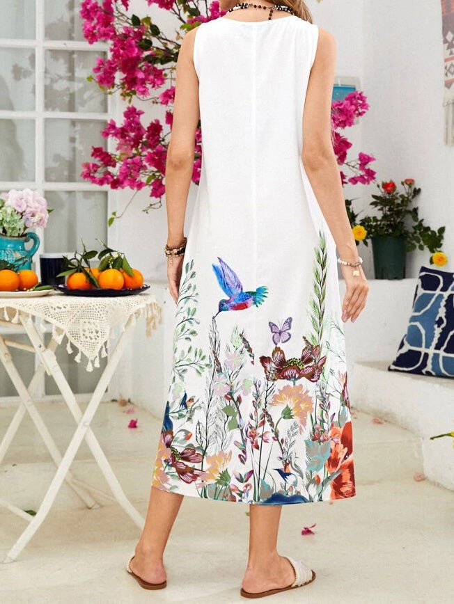 Stilla | Damekjoler Løs Trykt Crewneck Lommekjole