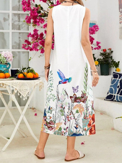 Stilla | Damekjoler Løs Trykt Crewneck Lommekjole