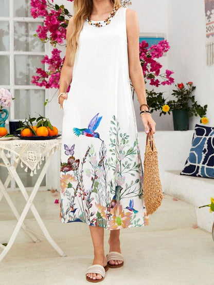 Stilla | Damekjoler Løs Trykt Crewneck Lommekjole