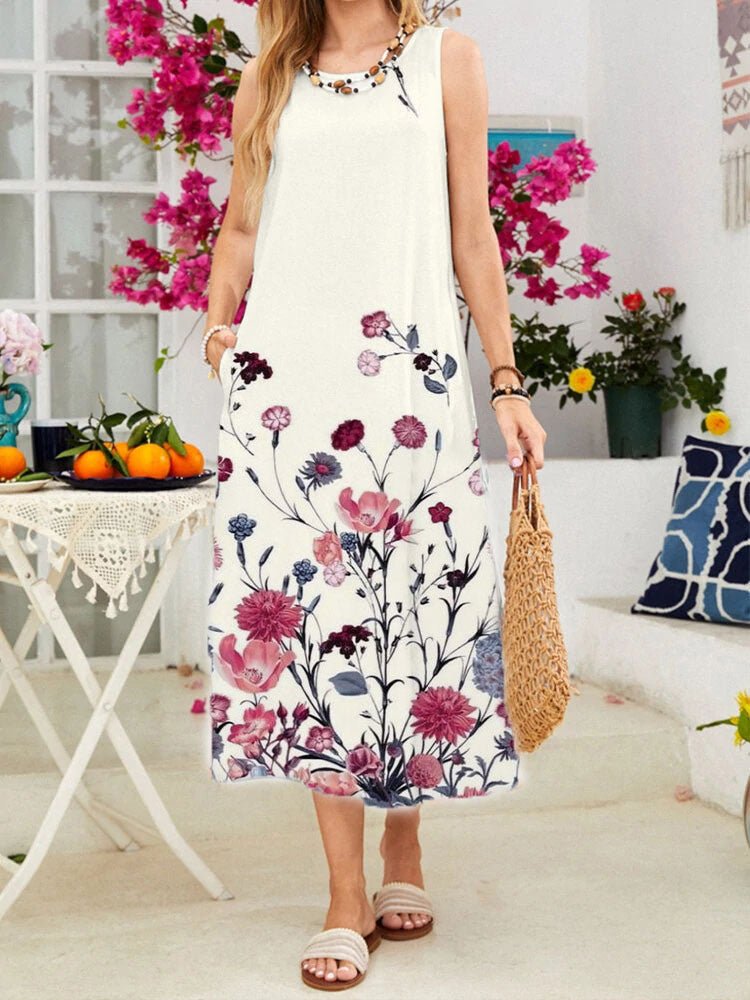 Stilla | Damekjoler Løs Trykt Crewneck Lommekjole