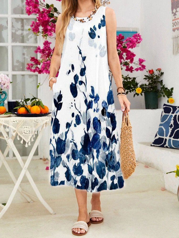 Stilla | Damekjoler Løs Trykt Crewneck Lommekjole