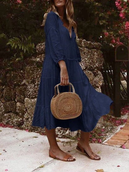 Stilla | Damernes Kjoler Løs V-hals Blonde Trekvartærmes Kjole