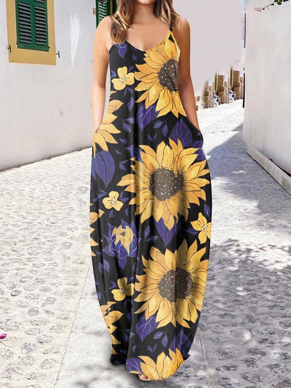 Stilla | Kvinders Kjoler Løs V-hals Print Slip Lomme Kjole