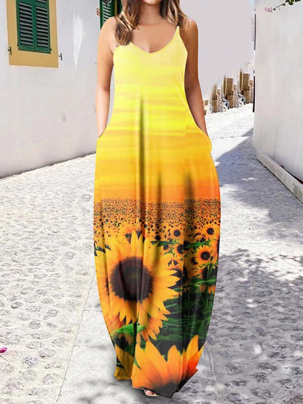 Stilla | Kvinders Kjoler Løs V-hals Print Slip Lomme Kjole