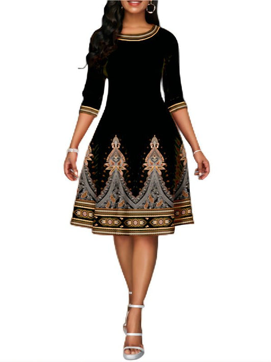 Stilla | Kvinde Skjorter National Style Trykt Høj Talje Mid Sleeve Midi Kjole
