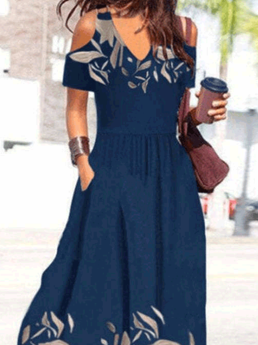 Stilla | Damekjoler Trykt Off Shoulder Kort Ærme Kjole