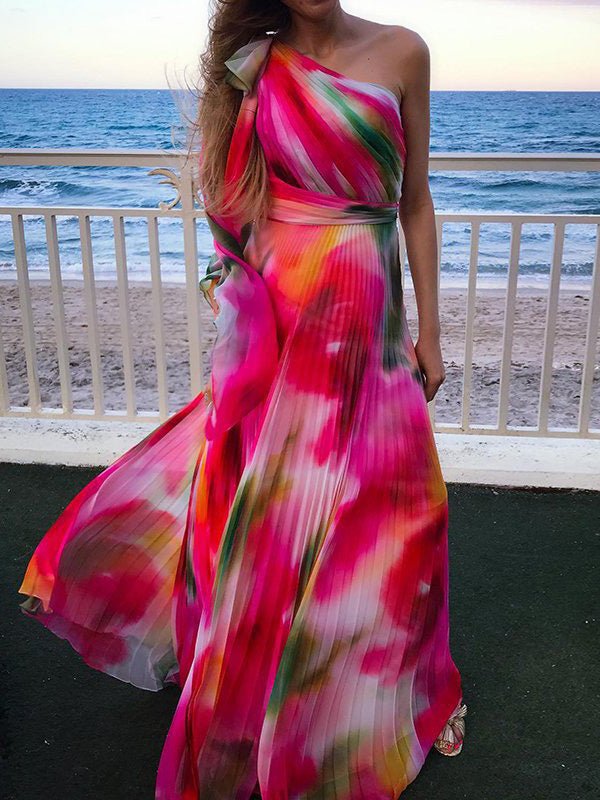 Stilla | Kvindernes Kjoler Trykte Skrå Skulder Plisseret Kjole