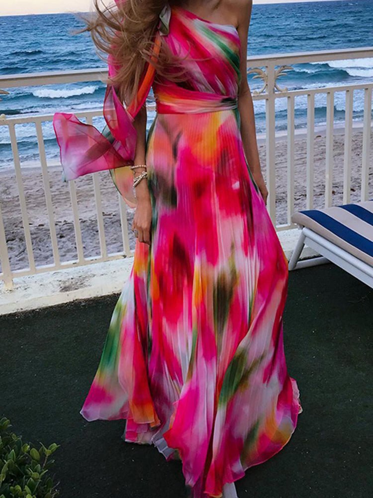 Stilla | Kvindernes Kjoler Trykte Skrå Skulder Plisseret Kjole