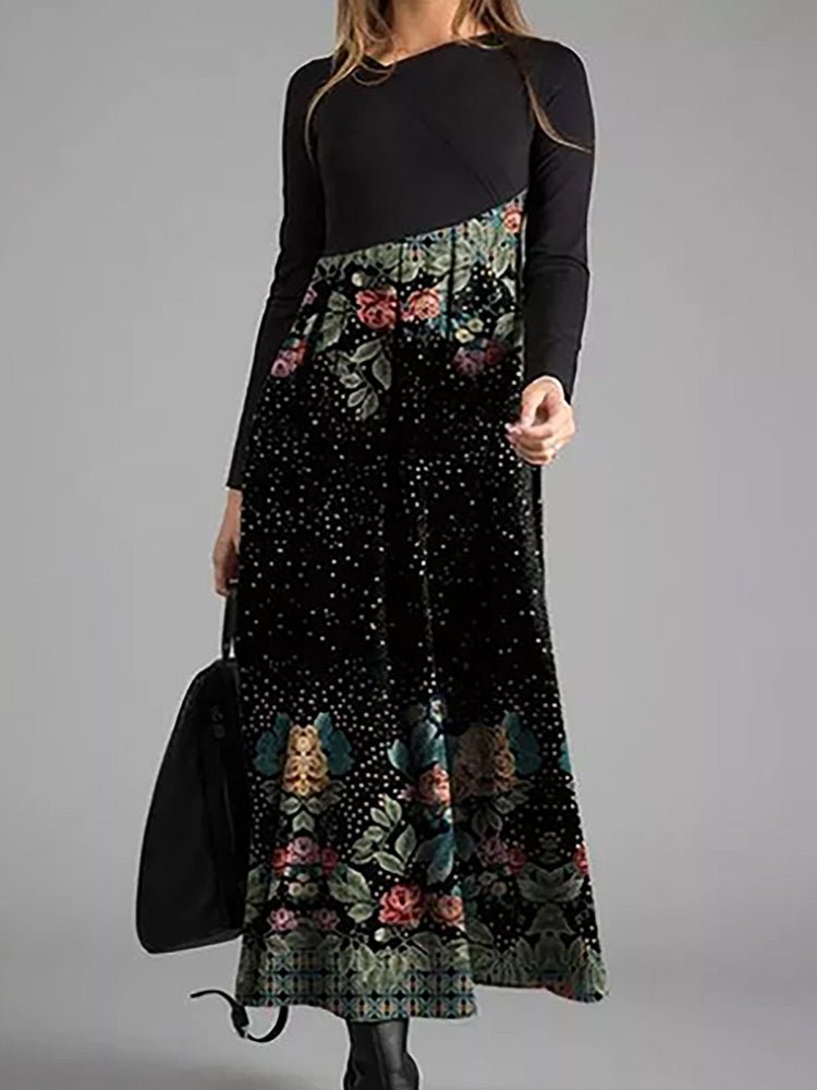 Stilla | Kvinder Kjoler Trykning Temperament Slim Langærmet Midi Kjole