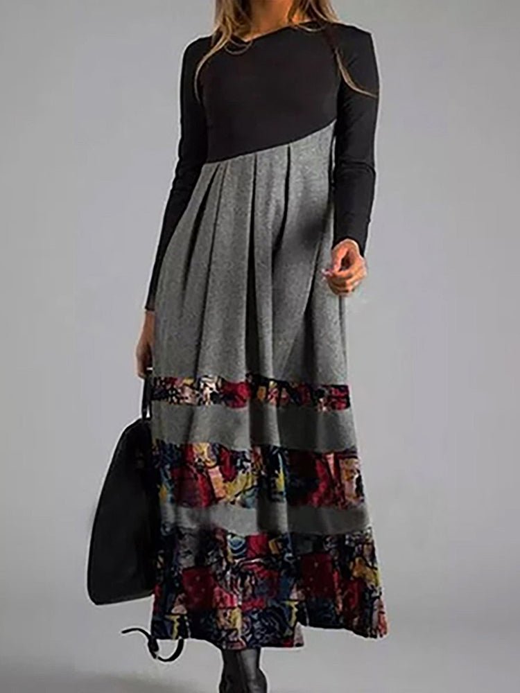 Stilla | Kvinder Kjoler Trykning Temperament Slim Langærmet Midi Kjole