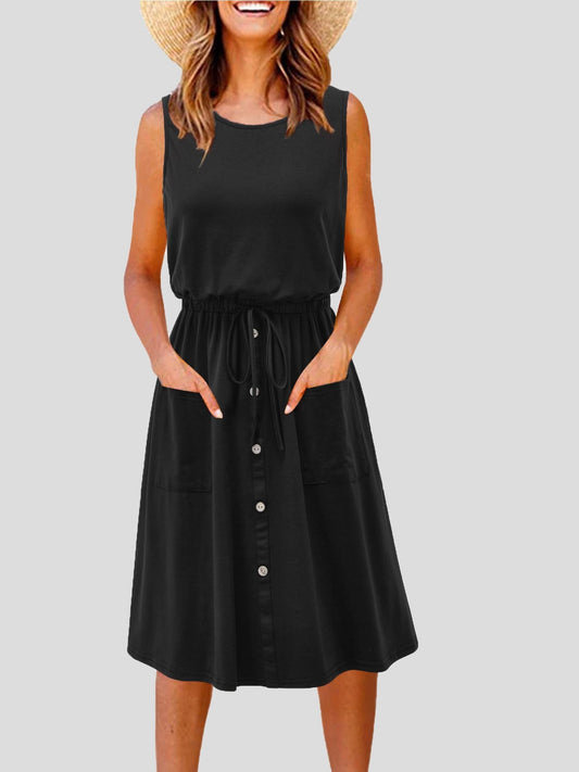 Stilla | Damekjoler Ensfarvet Snørebånd Bælte Lomme Tankkjole