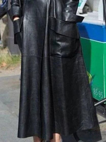 Stilla | Kvinder Kjoler V-hals Lomme Bælte Lange Ærmer Læderkjole