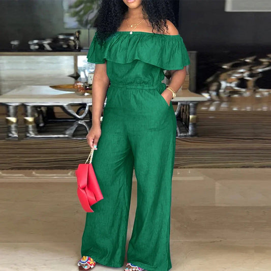 Stilla | Designer 2 5xl Ruffle Off Shoulder Jumpsuits (plus Størrelse)