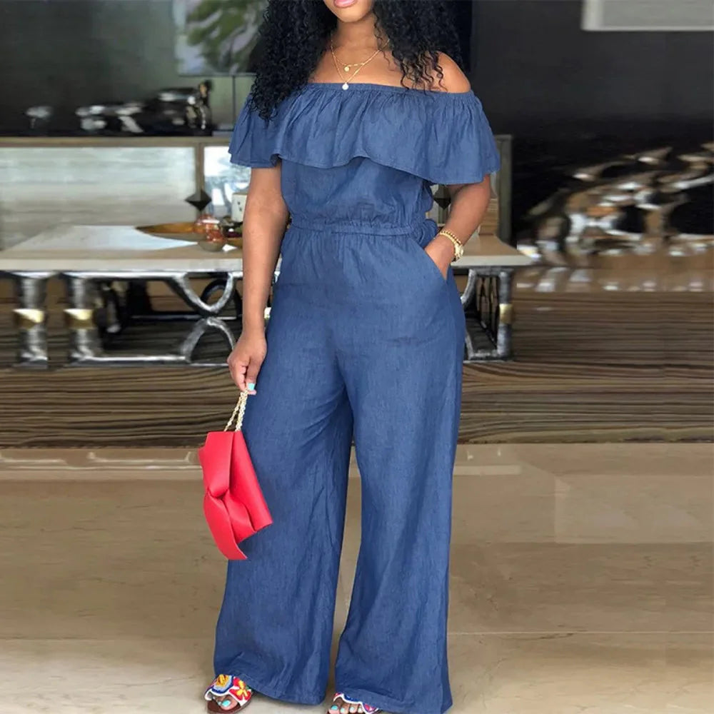 Stilla | Designer 2 5xl Ruffle Off Shoulder Jumpsuits (plus Størrelse)