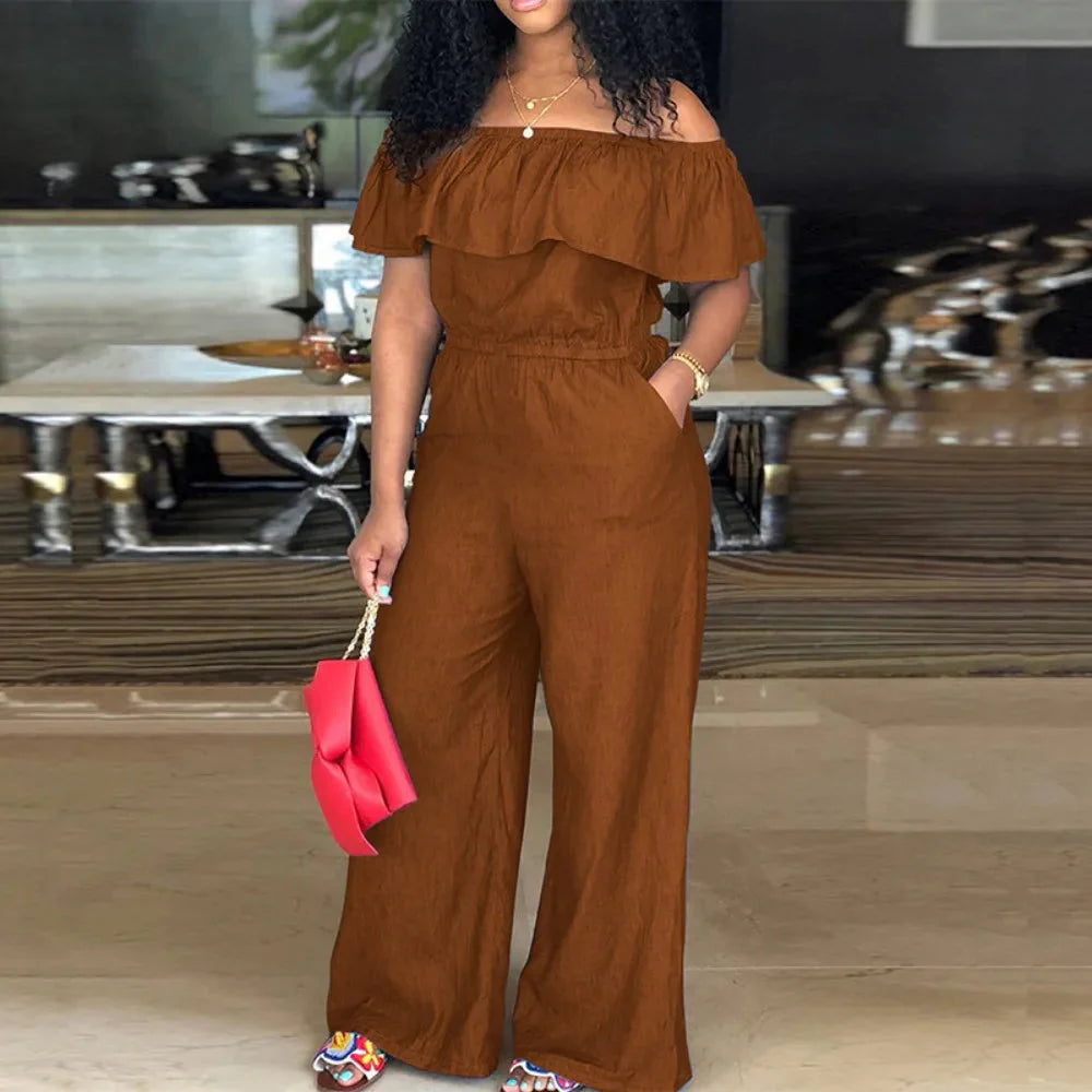 Stilla | Designer 2 5xl Ruffle Off Shoulder Jumpsuits (plus Størrelse)