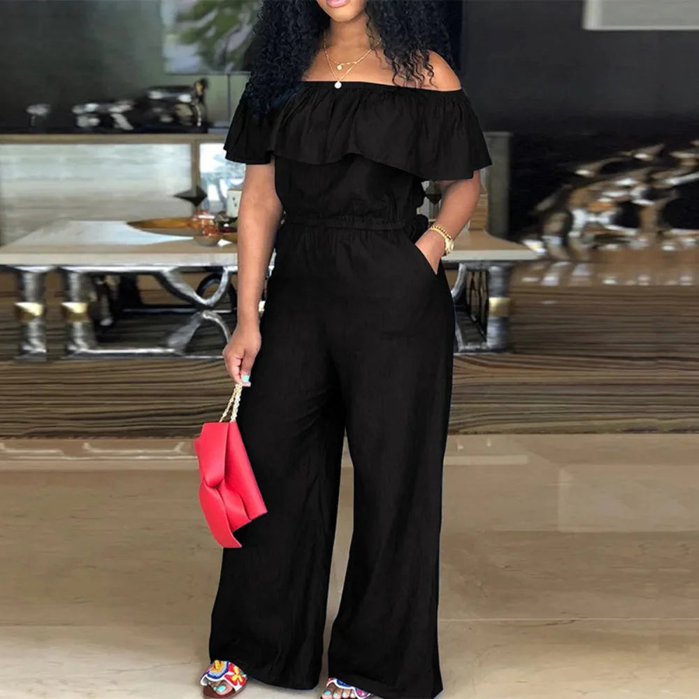 Stilla | Designer 2 5xl Ruffle Off Shoulder Jumpsuits (plus Størrelse)