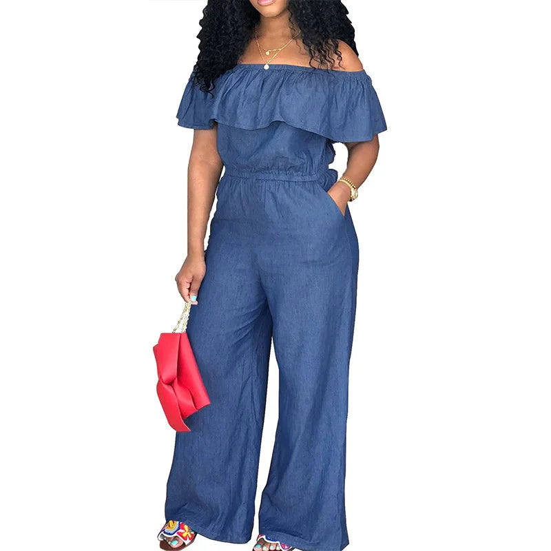 Stilla | Designer 2 5xl Ruffle Off Shoulder Jumpsuits (plus Størrelse)