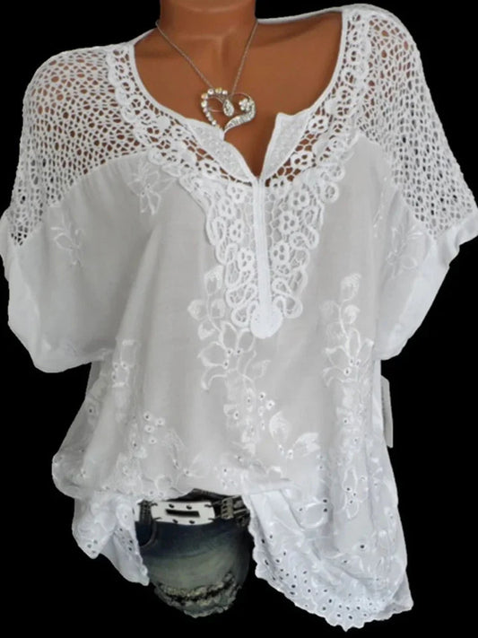 Stilla | Kvindernes Blomster Transparent 6xl Bluse Mode Designer T-Shirts (plus Størrelse)