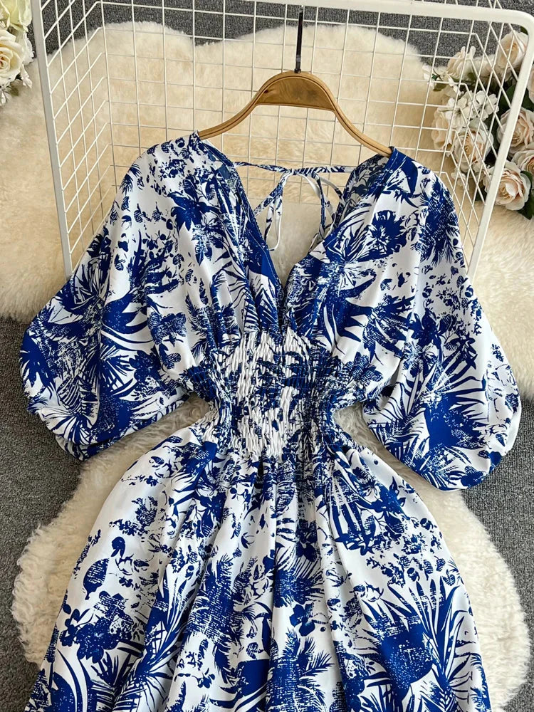 Stilla | Kvinders Blomstret V-Hals Rompers Lange Ærmer Mode Designer Jumpsuits