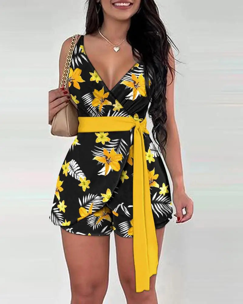 Stilla | Kvinders Geometriske Mode Designer Bælte Jumpsuit Romper