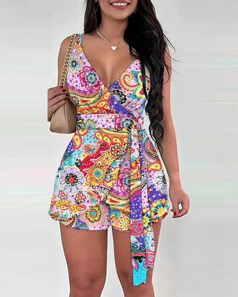 Stilla | Kvinders Geometriske Mode Designer Bælte Jumpsuit Romper